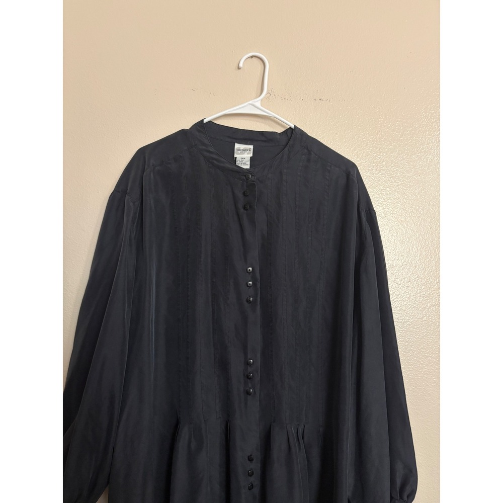 Sostanza Vintahe Women's Plus Size 24W Black 100% Silk Button Front Tunic Blouse